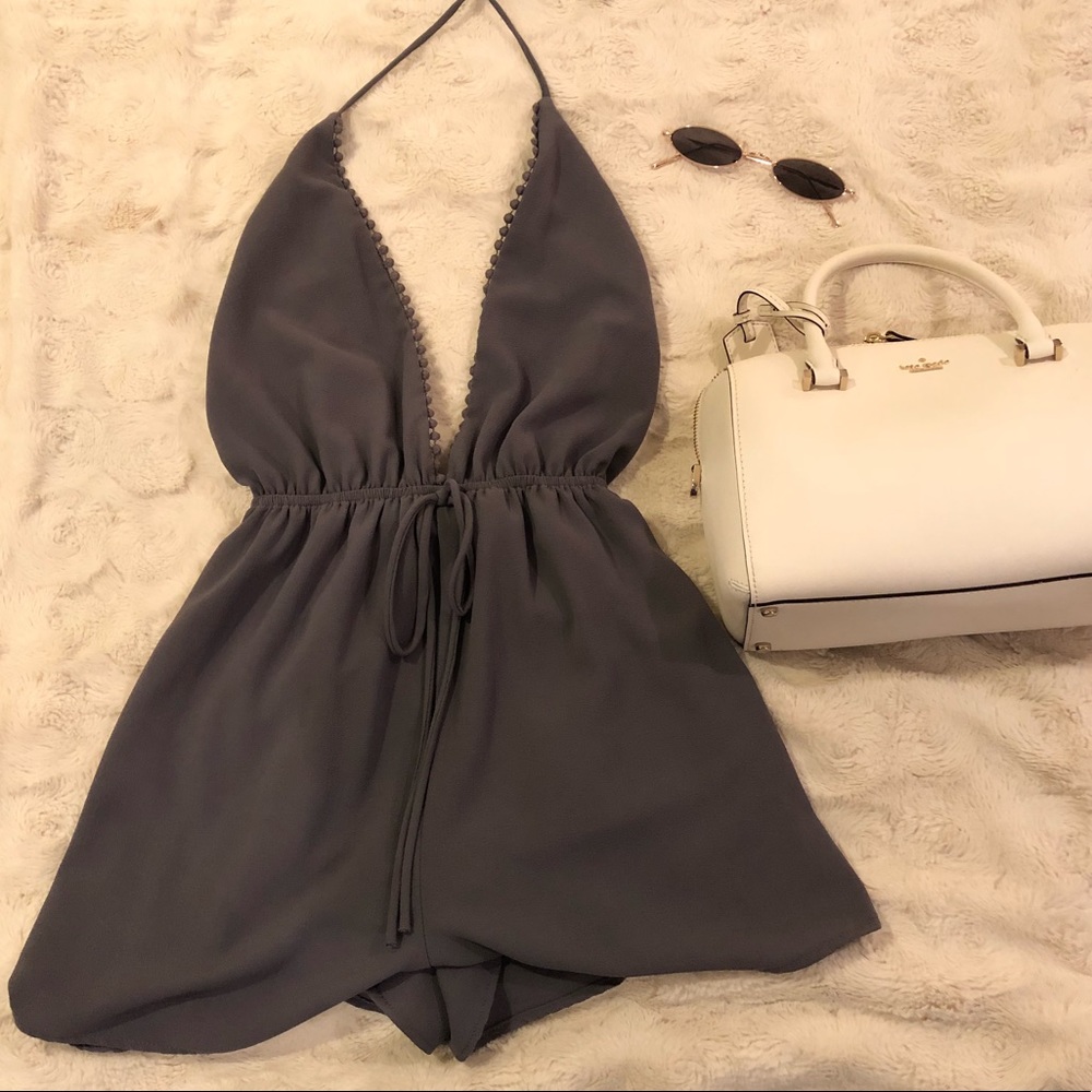 Grey halter tie romper